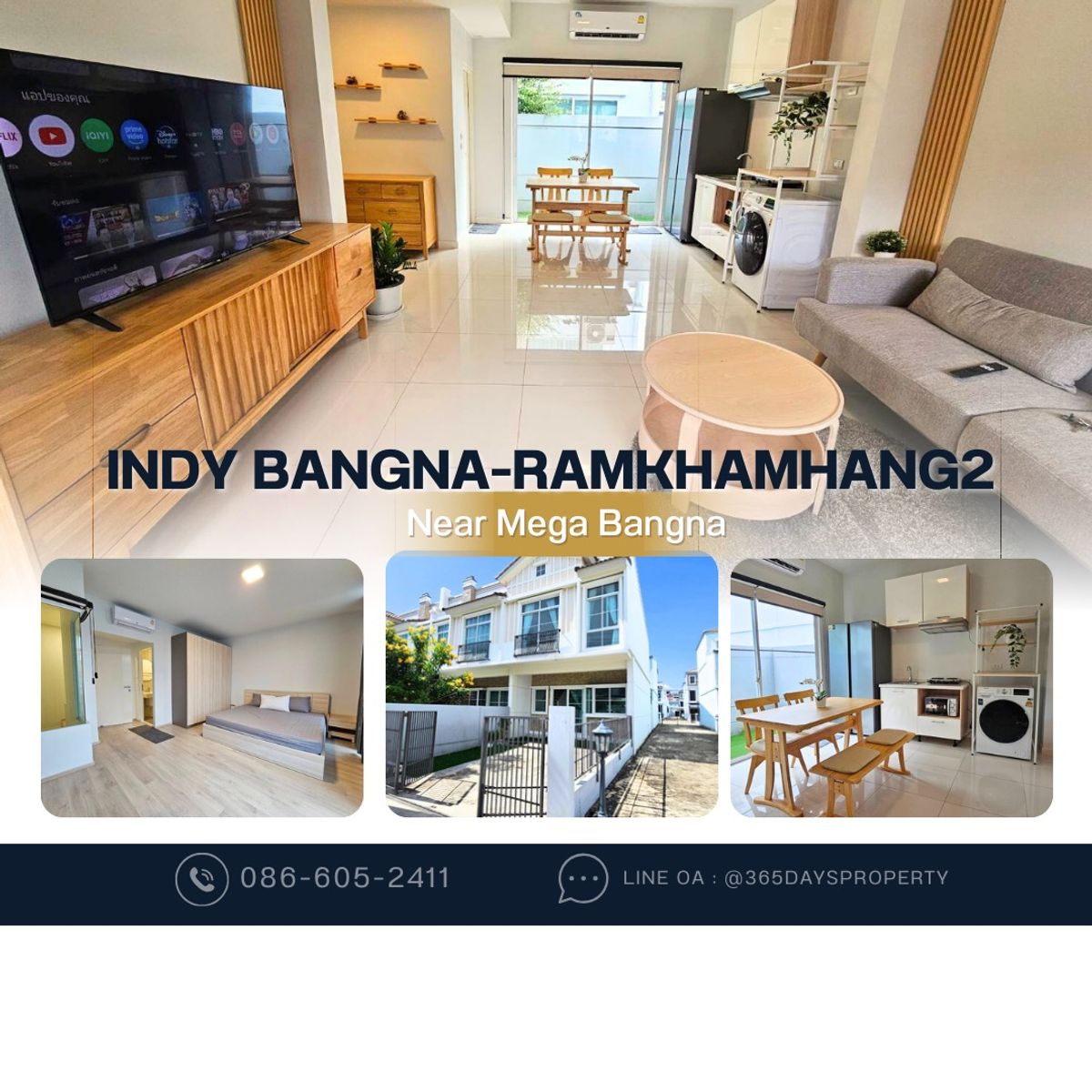 ให้เช่าทาวน์โฮมบางนา แบริ่ง ลาซาล : 💥ForRent💥 Indy Bangna-Ramkhamhang2 🏡 Near Mega Bangna‼️  🐶🐱 Pet Friendly* Ready to move in ‼️  Fully Furnished ✨