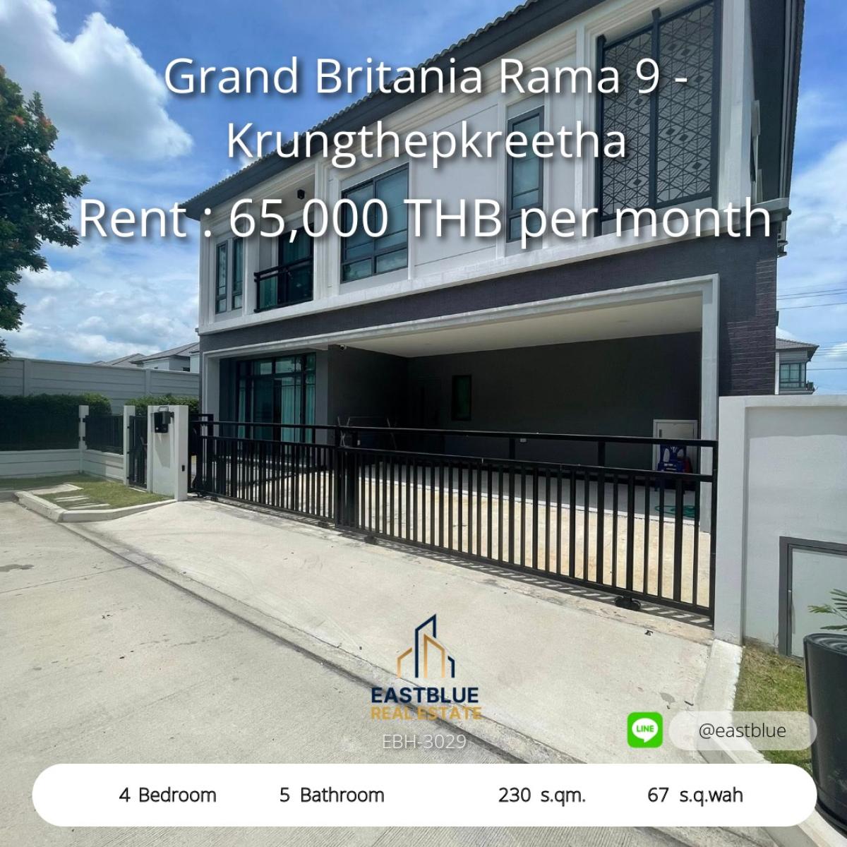 ให้เช่าบ้านคลองเตย กล้วยน้ำไท : บ้านหรู 4 ห้องนอน ที่ Grand Britania Rama 9 พร้อมเช่าและขาย! 
Luxury 4-Bedroom Home at Grand Britania Rama 9 – For Rent & Sale!