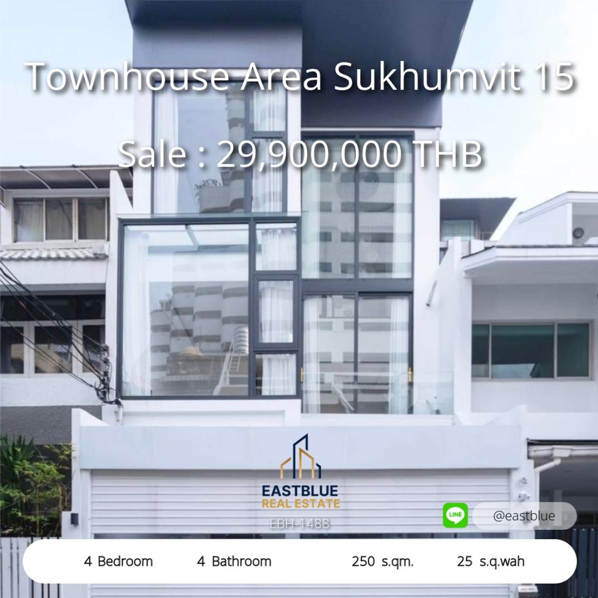 For SaleTownhomeSukhumvit, Asoke, Thonglor : Townhome Sukhumvit 15, luxury style, 4 bedrooms, in the heart of the city. Luxurious 4-Bed Townhouse in Sukhumvit 15, Prime Location!