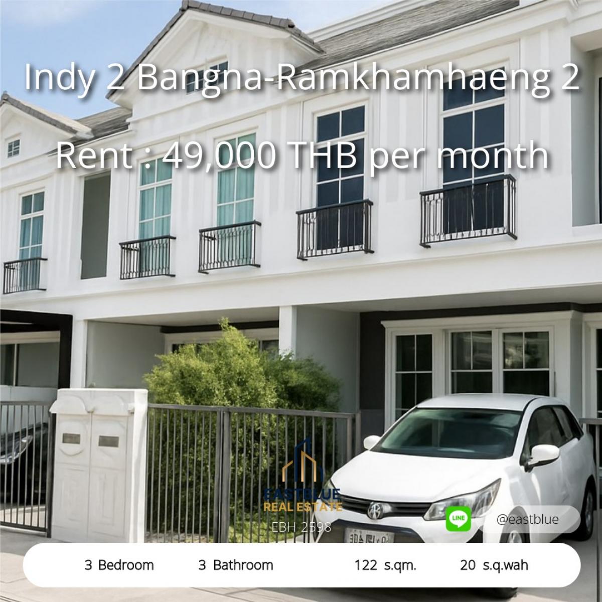 For RentTownhomeBangna, Bearing, Lasalle : Single house Indy 2 Bangna-Ramkhamhaeng, 3 bedrooms, ready to move in! Cozy 3-Bed 3-Bath Home at Indy 2 Bangna-Ramkhamhaeng – Ready to Move In!