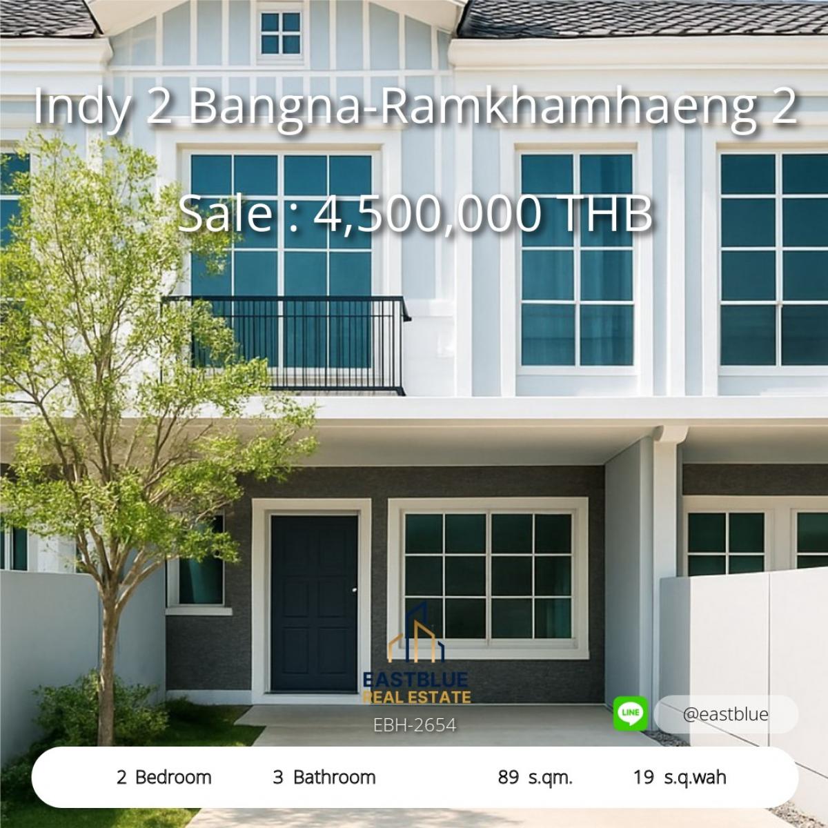 For SaleTownhomeBangna, Bearing, Lasalle : urgent! Luxury townhome Indy 2 Bangna-Ramkhamhaeng 2 For sale with tenant 4.5 million baht, 2 bedrooms, 3 bathrooms. Hot Deal! 2 Bed 3 Bath Townhome for Sale/Rent at Indy 2 Bangna-Ramkhamhaeng 2, 4.5M THB.