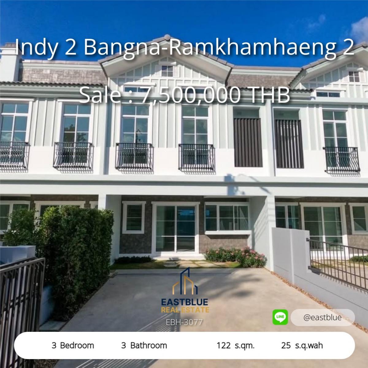 For SaleTownhomeBangna, Bearing, Lasalle : Single house Indy 2 Bangna-Ramkhamhaeng 122 sq m. 3 bedrooms, 3 bathrooms, ready to move in!Indy 2 Bangna-Ramkhamhaeng 3 Bed 3 Bath, 122 sqm Ready-to-move-in single house!