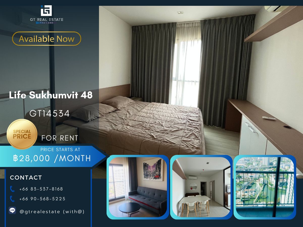 For RentCondoOnnut, Udomsuk : Life Sukhumvit 48 condo, convenient transportation, near BTS, beautiful room, complete furniture, ready!