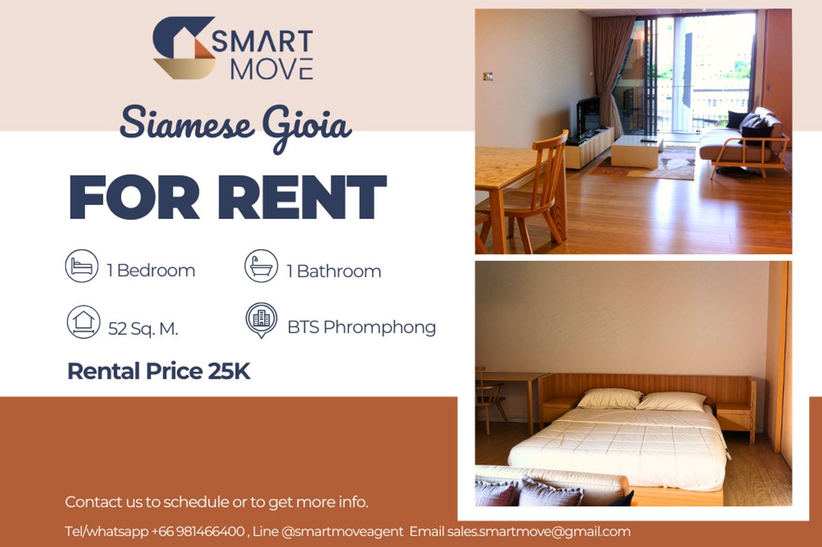 For RentCondoSukhumvit, Asoke, Thonglor : 🔥 For Rent !!🔥 Code C20230203923..........Siamese Gioia, 1 bedroom, 1 bathroom, furnished, ready to move in 📣📣