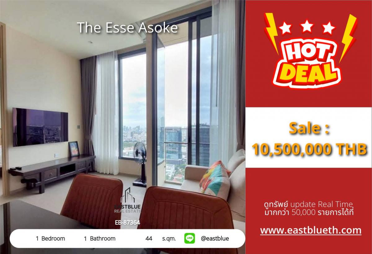 For RentCondoSukhumvit, Asoke, Thonglor : Luxury condo The Esse Asoke 1 bedroom city view next to BTS/MRT Asoke
Price 10.5 million with complete amenities near Terminal 21!