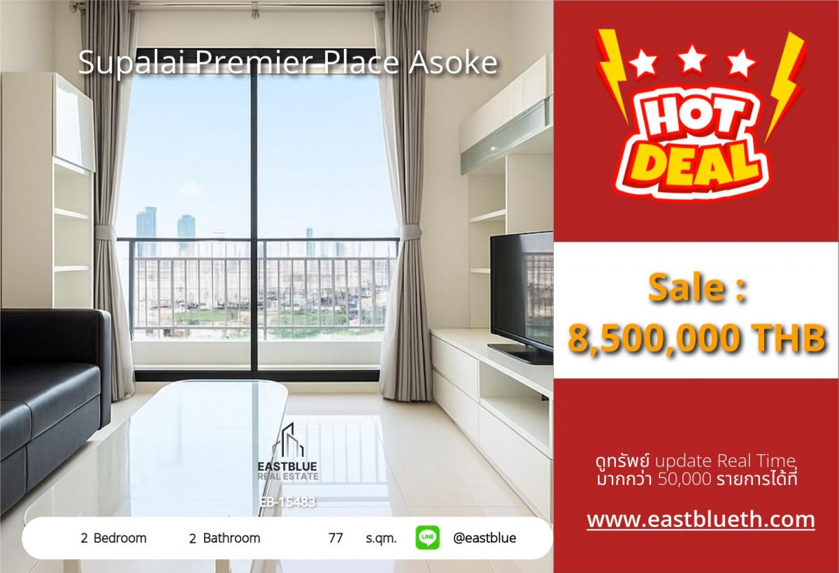 For SaleCondoSukhumvit, Asoke, Thonglor : Actual price includes expenses, condo in the heart of Asoke, 2 bedrooms, ready to move in, special price 8.5 million baht. Rent for 32,000 baht/month, near BTS, MRT and leading shopping centers!