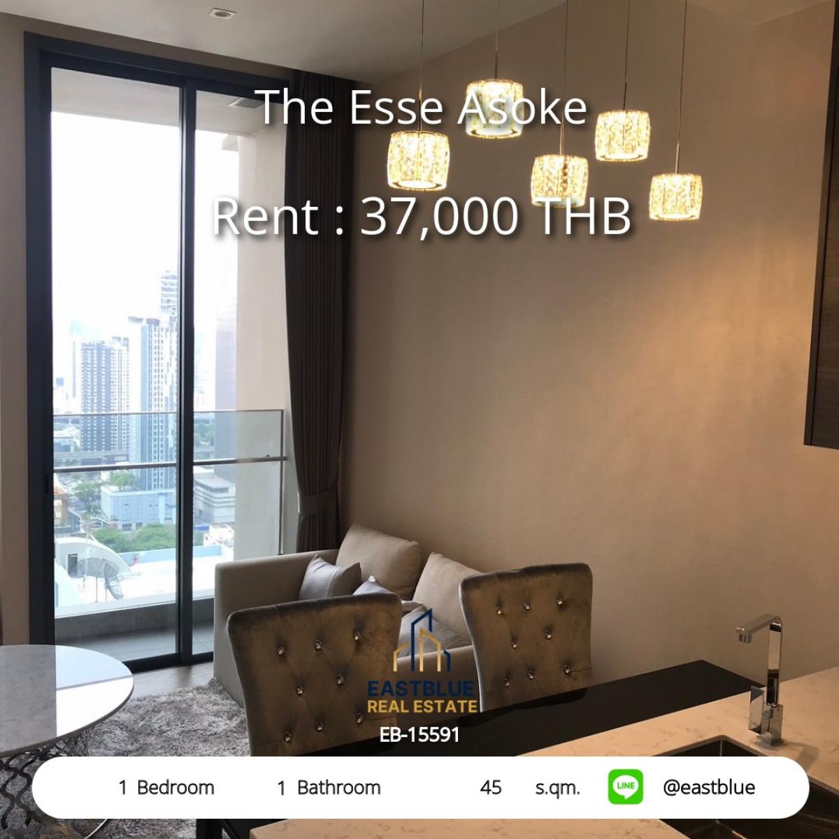 ให้เช่าคอนโดสุขุมวิท อโศก ทองหล่อ : 28/02/2026, เช่าคอนโด The Esse Asoke 1 ห้องนอน ใจกลางอโศก 
กว้าง 45 ตร.ม. ใกล้ BTS/MRT เพียง 37,000 บาท/เดือน!
