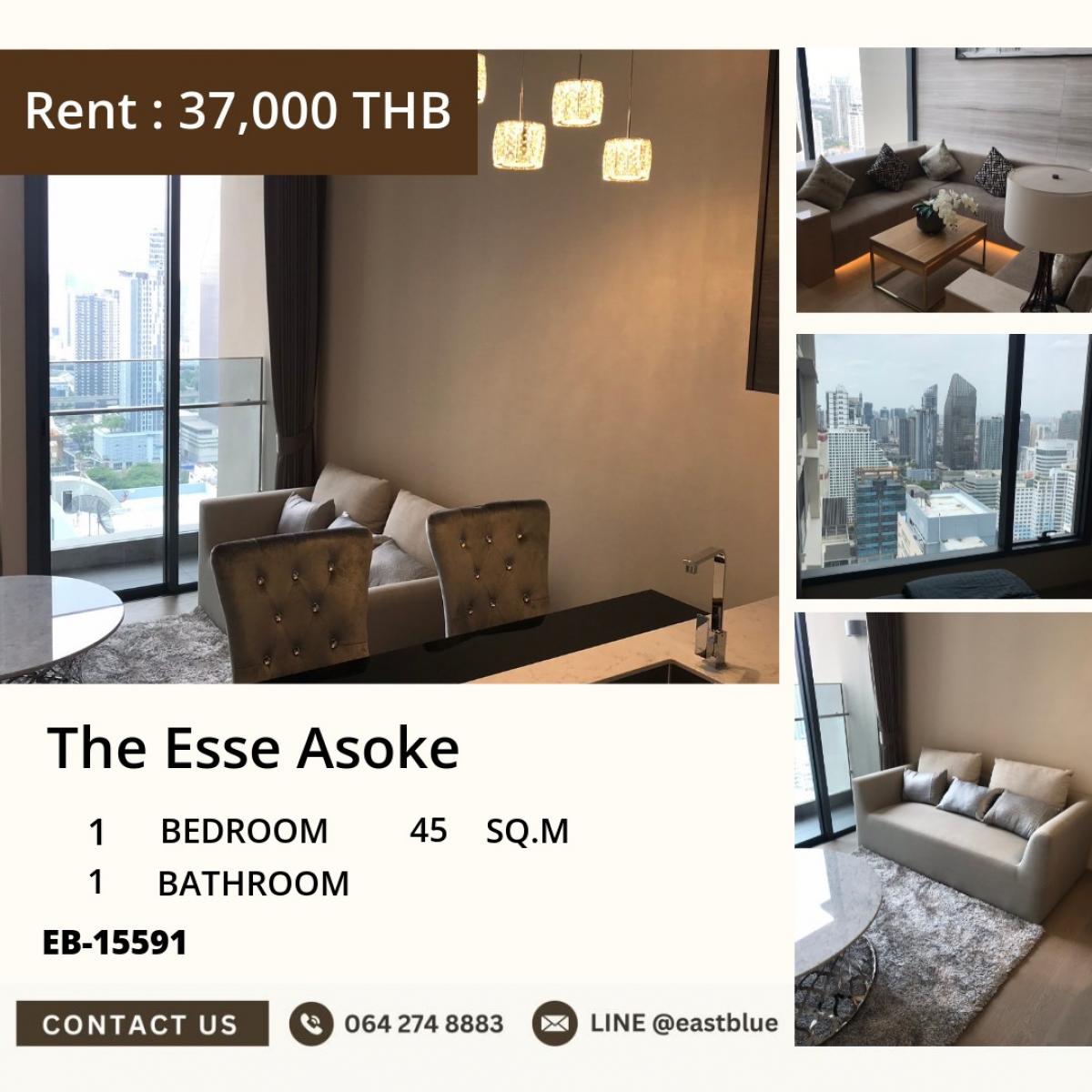 ให้เช่าคอนโดสุขุมวิท อโศก ทองหล่อ : 07/03/2026, เช่าคอนโด The Esse Asoke 1 ห้องนอน ใจกลางอโศก 
กว้าง 45 ตร.ม. ใกล้ BTS/MRT เพียง 37,000 บาท/เดือน!