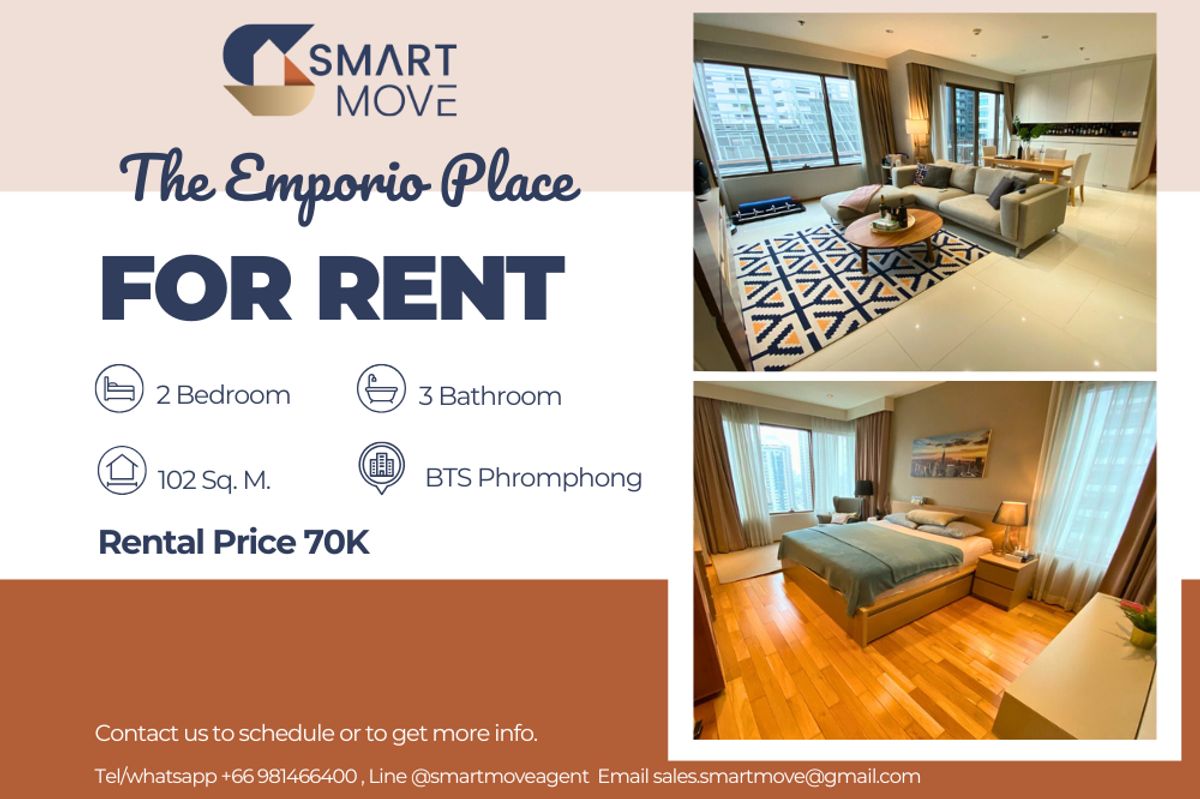 For RentCondoSukhumvit, Asoke, Thonglor : 🔥 For Rent !! high floor 19++, Rare Item !!🔥 Code C20230208005......The Emporio Place, 2 bedroom, 3 bathroom, furnished, ready to move in 📣📣
