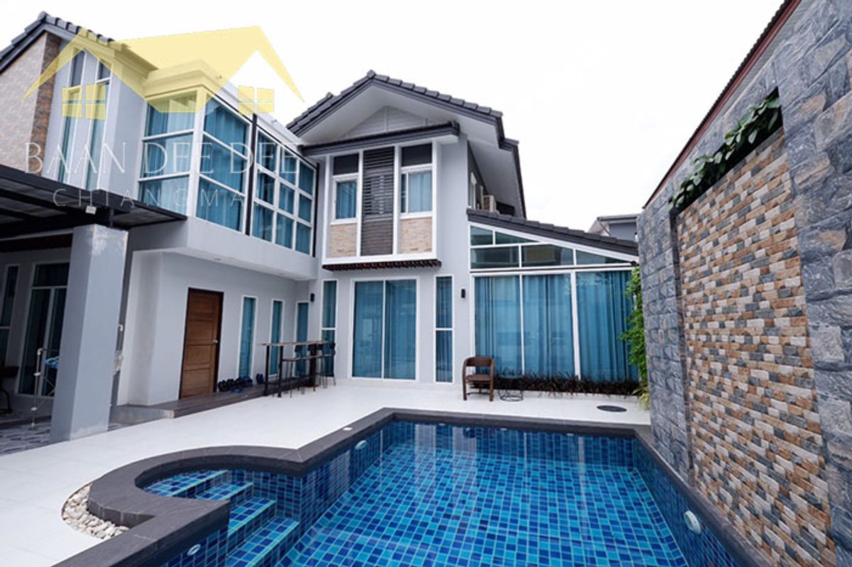 For RentHouseChiang Mai : House with a private pool for rent 50,000 baht per month, near Central Festival only 10 minutes. No.6H043