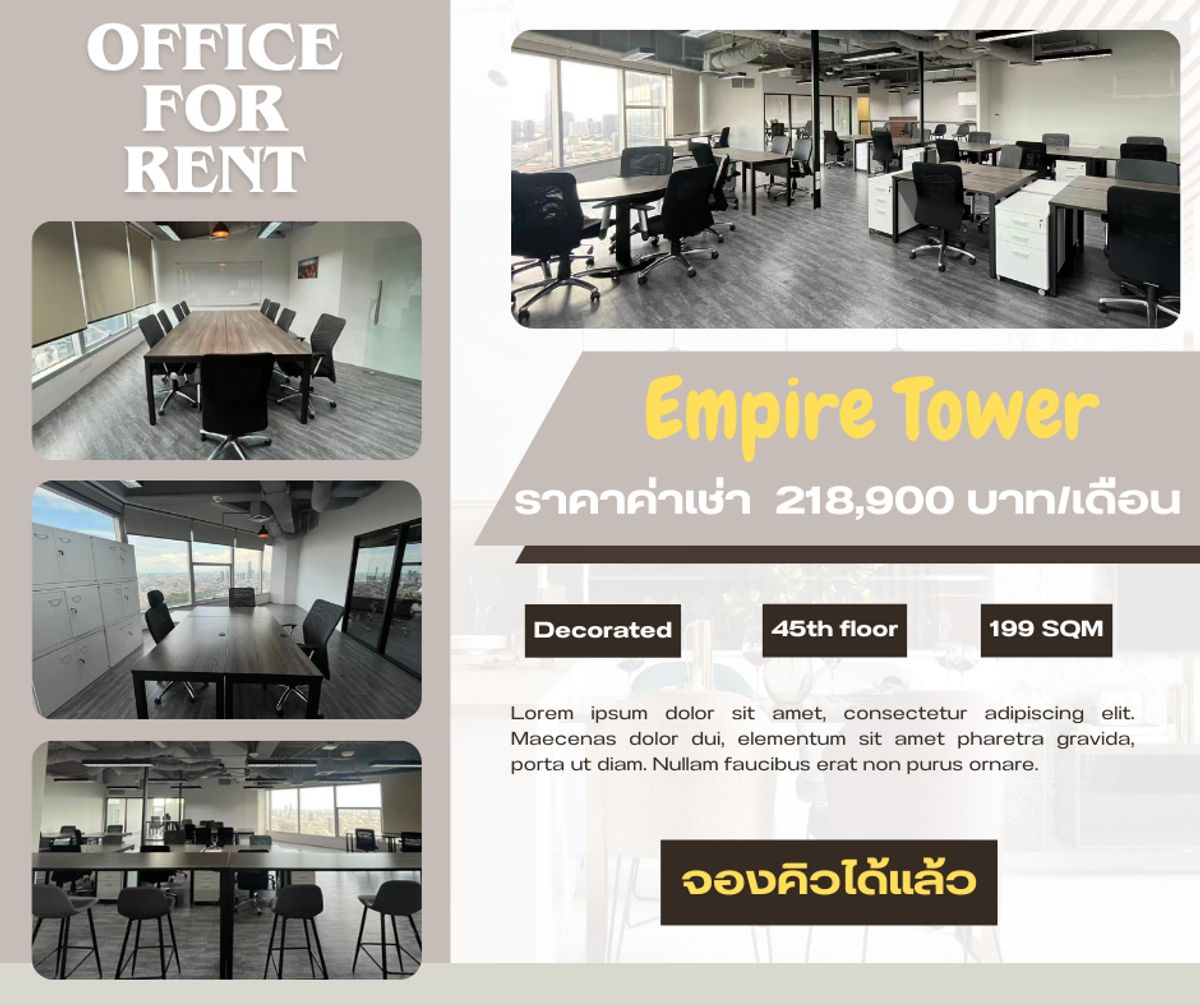 For RentOfficeSathorn, Narathiwat : 🎉 NEW! Office for rent in the city of Sathorn Empire Tower, Sathorn (BTS Chong Nonsi 350M), the room has been decorated. Ready to move in‼ ️