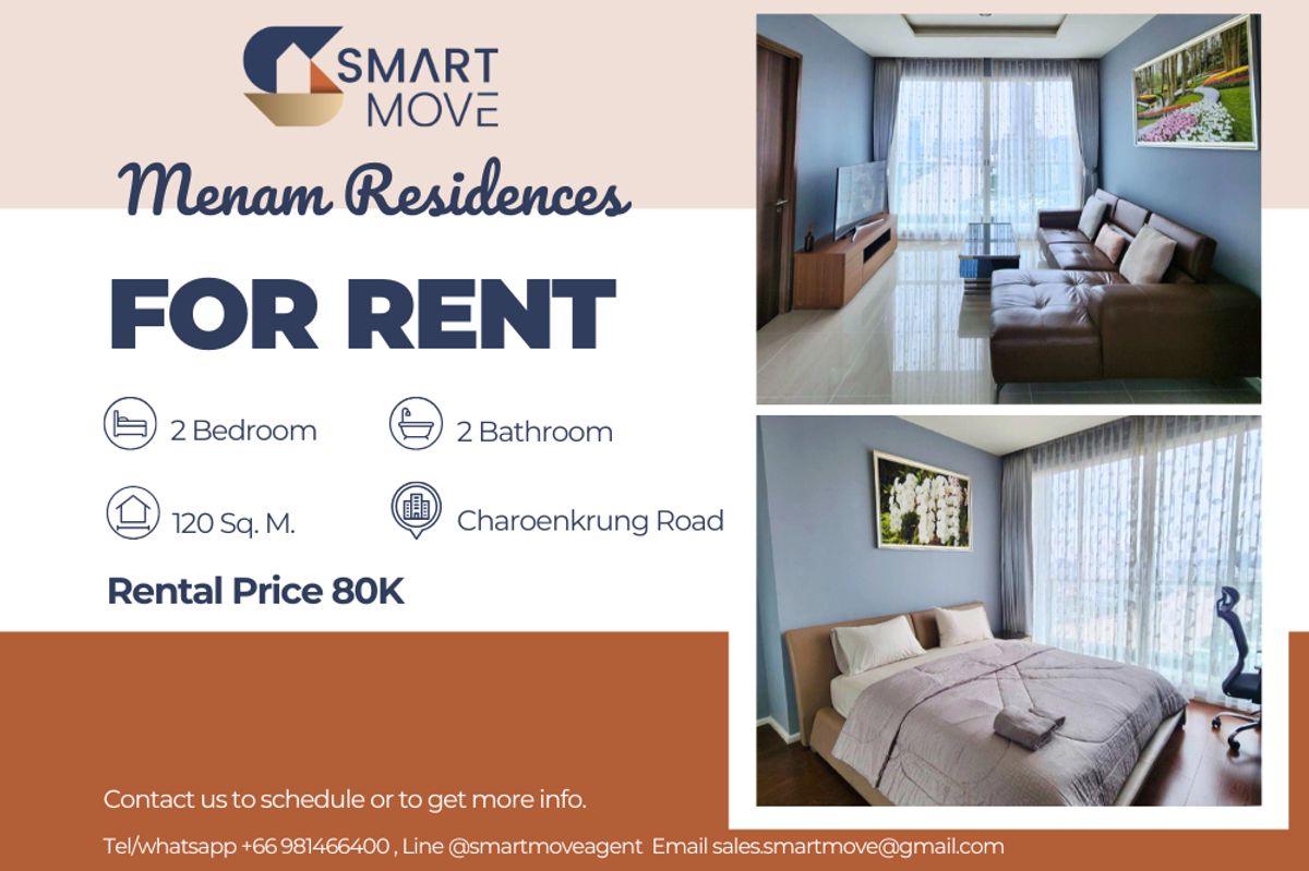 For RentCondoSathorn, Narathiwat : 🔥 For Rent !! high floor 28++, Modern style, Rare Item!!, river view!!🔥 Code C20231100700......Menam Residences, 3 bedroom, 3 bathroom, furnished, ready to move in 📣📣