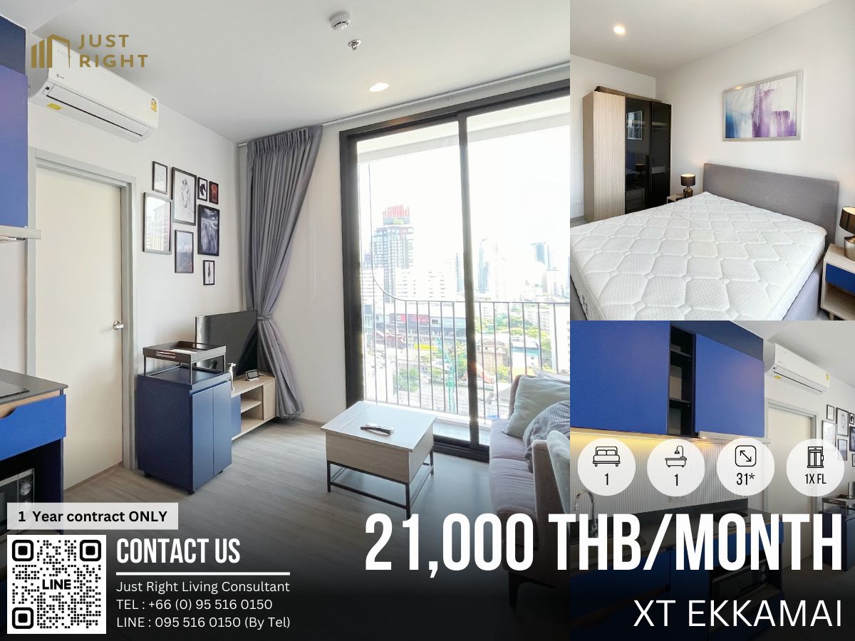 ให้เช่าคอนโดสุขุมวิท อโศก ทองหล่อ : ให้เช่า XT Ekkamai, 1 ห้องนอน 1 ห้องน้ำ ขนาด 31* ตร.ม ชั้น 1x ห้องตกแต่งพร้อมอยู่ วิวเมือง ลดพิเศษจาก 25,000 เหลือเพียง 21,000 บาท/เดือน (สัญญา 1 ปีเท่านั้น) 