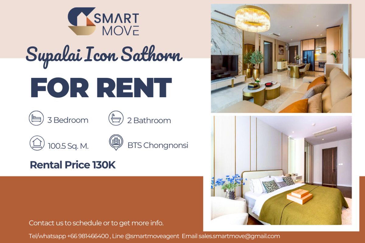 For RentCondoSathorn, Narathiwat : 🔥 For Rent !! SUPER LUXURY CLASS!! high floor 37++, East Facing, City view!!🔥 Code C20240400008......Supalai Icon Sathorn, 3 bedroom, 2 bathroom, furnished, ready to move in 📣📣