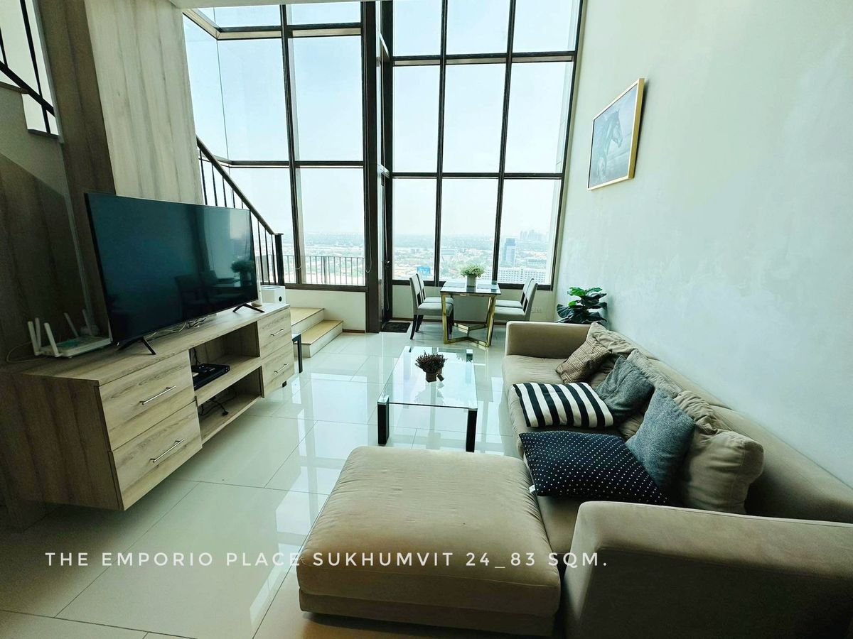 ให้เช่าคอนโดสุขุมวิท อโศก ทองหล่อ : For RENT, Beautiful Duplex 83 sqm. at The Emporio Place Sukhumvit 24 with river view