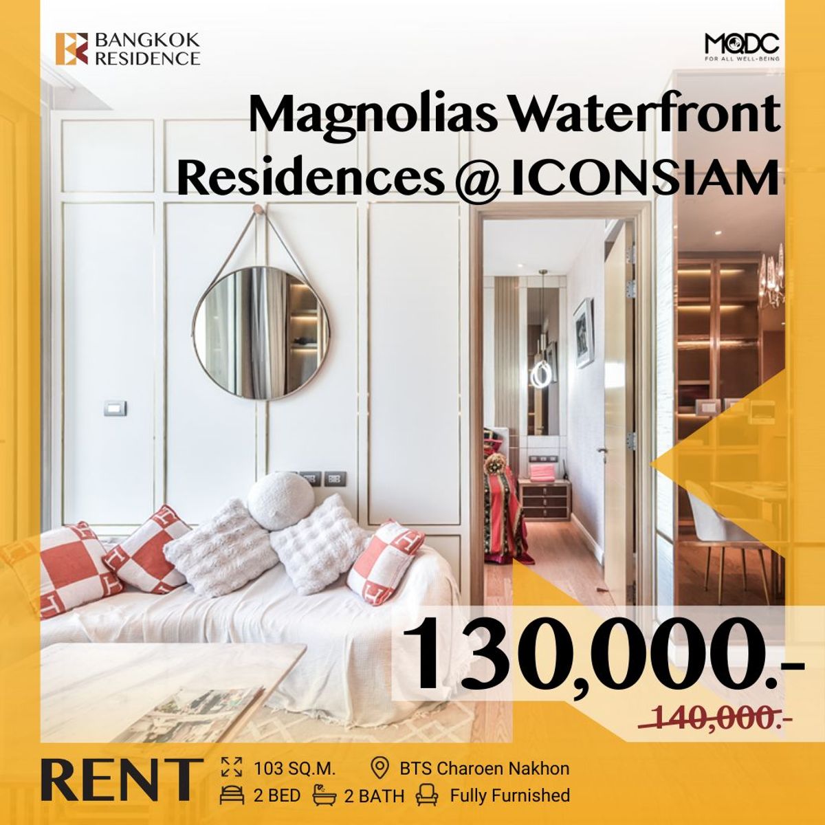 For RentCondoWongwianyai, Charoennakor : 𝐑𝐚𝐫𝐞 𝐔𝐧𝐢𝐭 ⚡ Magnolias Waterfront,  New Decorated Unit 💖 Near BTS Charoen Nakhon
