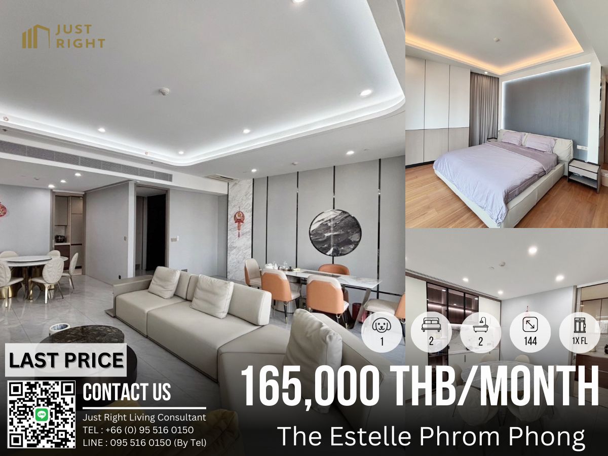 For RentCondoSukhumvit, Asoke, Thonglor : For Rent Pet Friendly The Estelle Phrom Phong 2 Bedroom 2 Bedrooms 144* Sq. Floor 1x Full Electric Appliances, Special discount from 250,000, only 165,000 baht/month, 1 year 