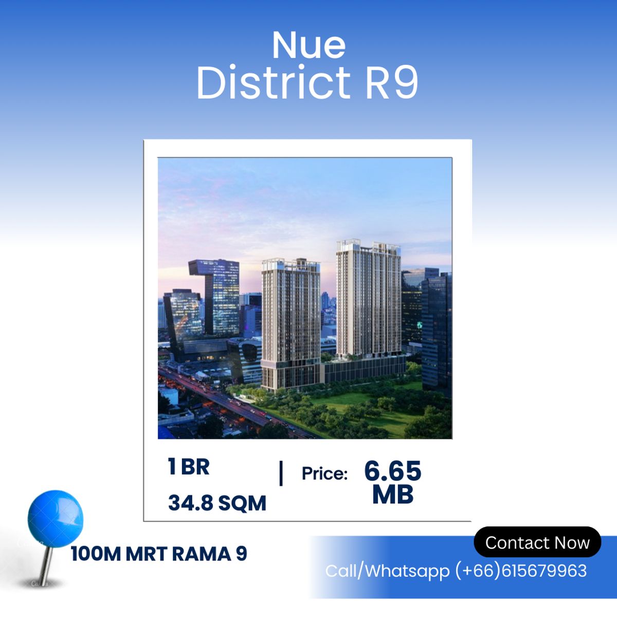 ขายคอนโดพระราม 9 เพชรบุรีตัดใหม่ RCA : NUE District R9 – Modern 1-Bedroom Next to Central Rama 9 1-Bedroom Condo – 34.8 SQ.M. | ฿6.65 Million