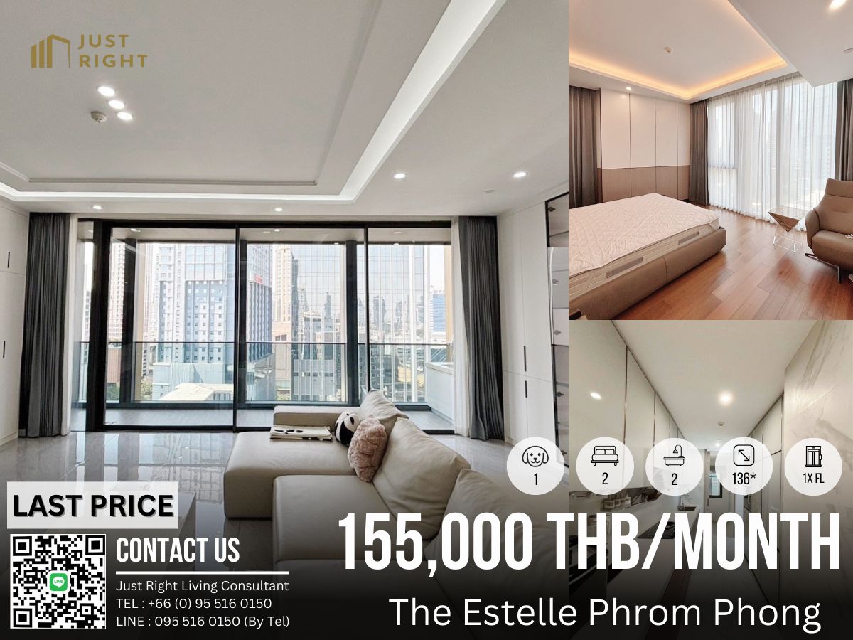For RentCondoSukhumvit, Asoke, Thonglor : PET Friendly The Estelle Phong 2 Bedroom 2 Bedrooms 136* Sq. Floor 1x Full Electric Appliances, Special discount from 230,000, only 155,000 baht/month, 1 year.