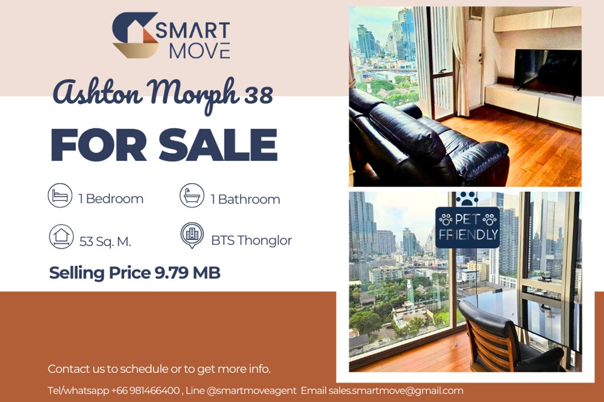 For SaleCondoSukhumvit, Asoke, Thonglor : 🔥Sale with tenant!! high floor 13++, City View, North Facing, Pet Friendly !!🔥 Code C20250800057..........Ashton Morph 38, 1 bedroom, 1 bathroom, furnished, Special Deal!!📣📣