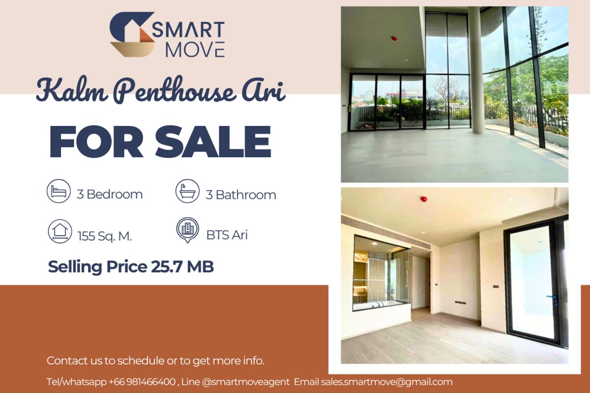 For SaleCondoAri,Anusaowaree : 🔥 For Sale !! Rare Item, High Celling!!🔥 Code C20250100079..........Kalm Penthouse Ari, 3 bedroom, 3 bathroom, Fully Fitted, Special Deal!!📣📣