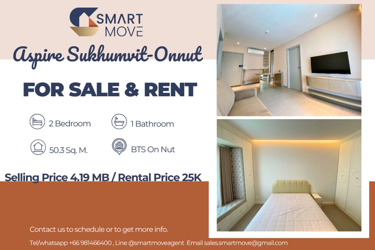 CondoOnnut, Udomsuk : 🔥 For Sale - Rent !!🔥 Code C20250800094..........Aspire Sukhumvit-Onnut, 2 bedroom, 1 bathroom, furnished, ready to move in, Special Deal!!📣📣