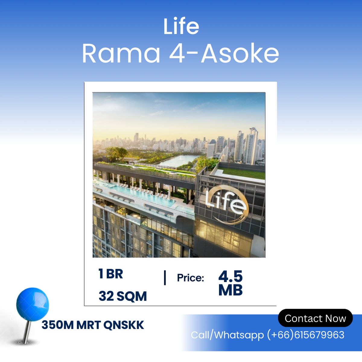 ขายคอนโดคลองเตย กล้วยน้ำไท : Life Rama 4–Asoke – Spacious 1-Bedroom Near MRT 1-Bedroom Condo – 32 SQ.M. | ฿4.5 Million