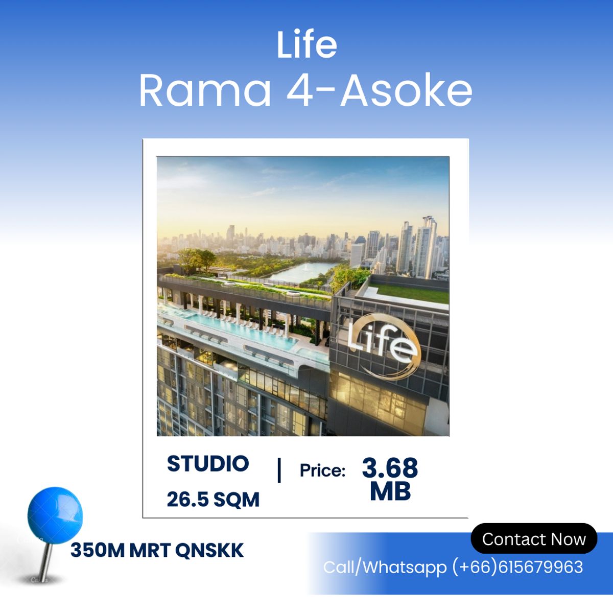 ขายคอนโดคลองเตย กล้วยน้ำไท : Life Rama 4–Asoke – Brand-New 1-Bedroom Near MRT & Expressways Modern 1-Bedroom Condo – 26.5 SQ.M. | ฿3.68 Million