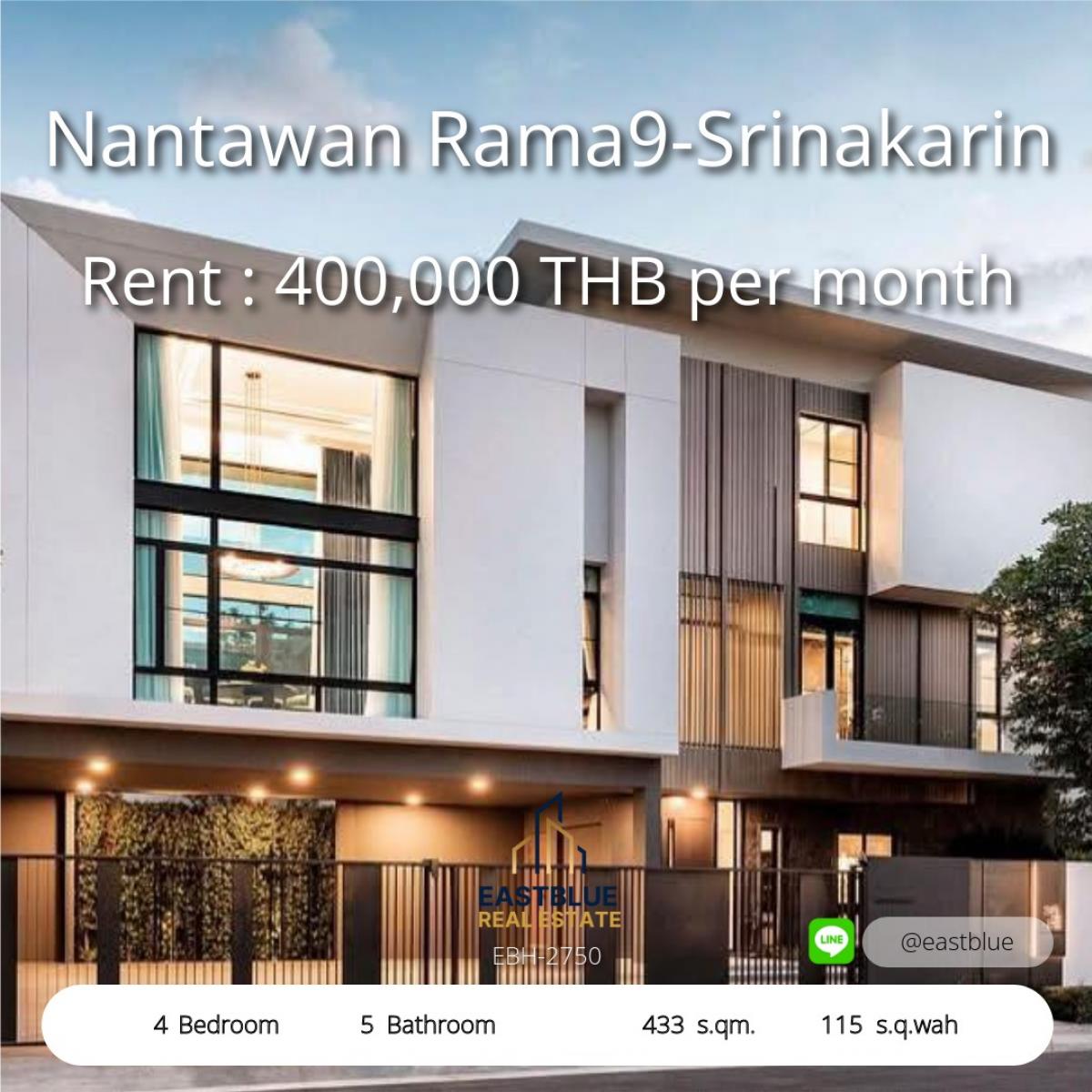 For RentHousePattanakan, Srinakarin : Large, luxurious house with 4 bedrooms, near Rama 9-Srinakarin. Luxury 4-Bedroom Home Near Rama 9-Srinakarin - For Rent 400,000 THB/month