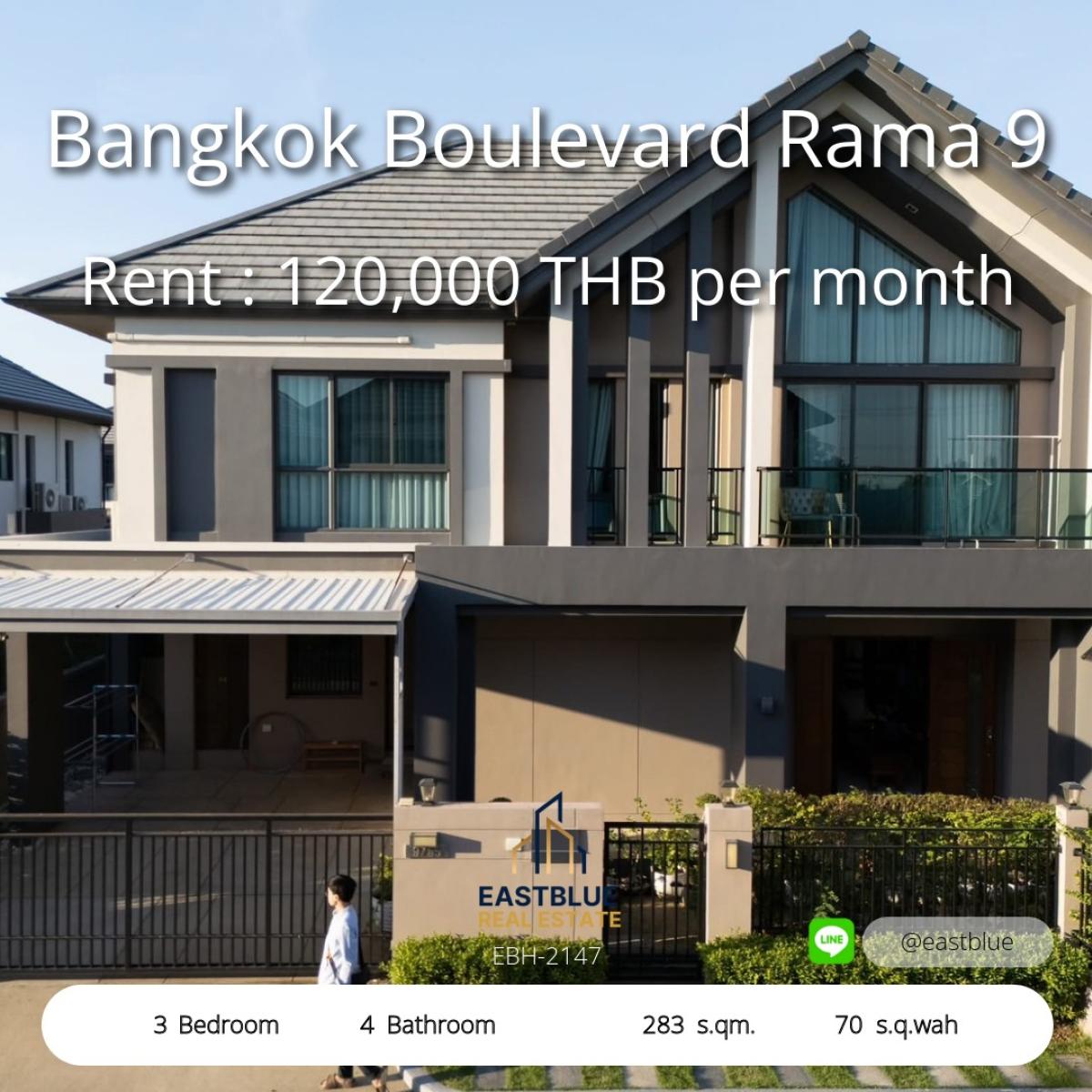 For RentHousePattanakan, Srinakarin : Luxury house for rent Ready to move in Bangkok Boulevard Rama 9 project, rental price 120,000 baht/month.