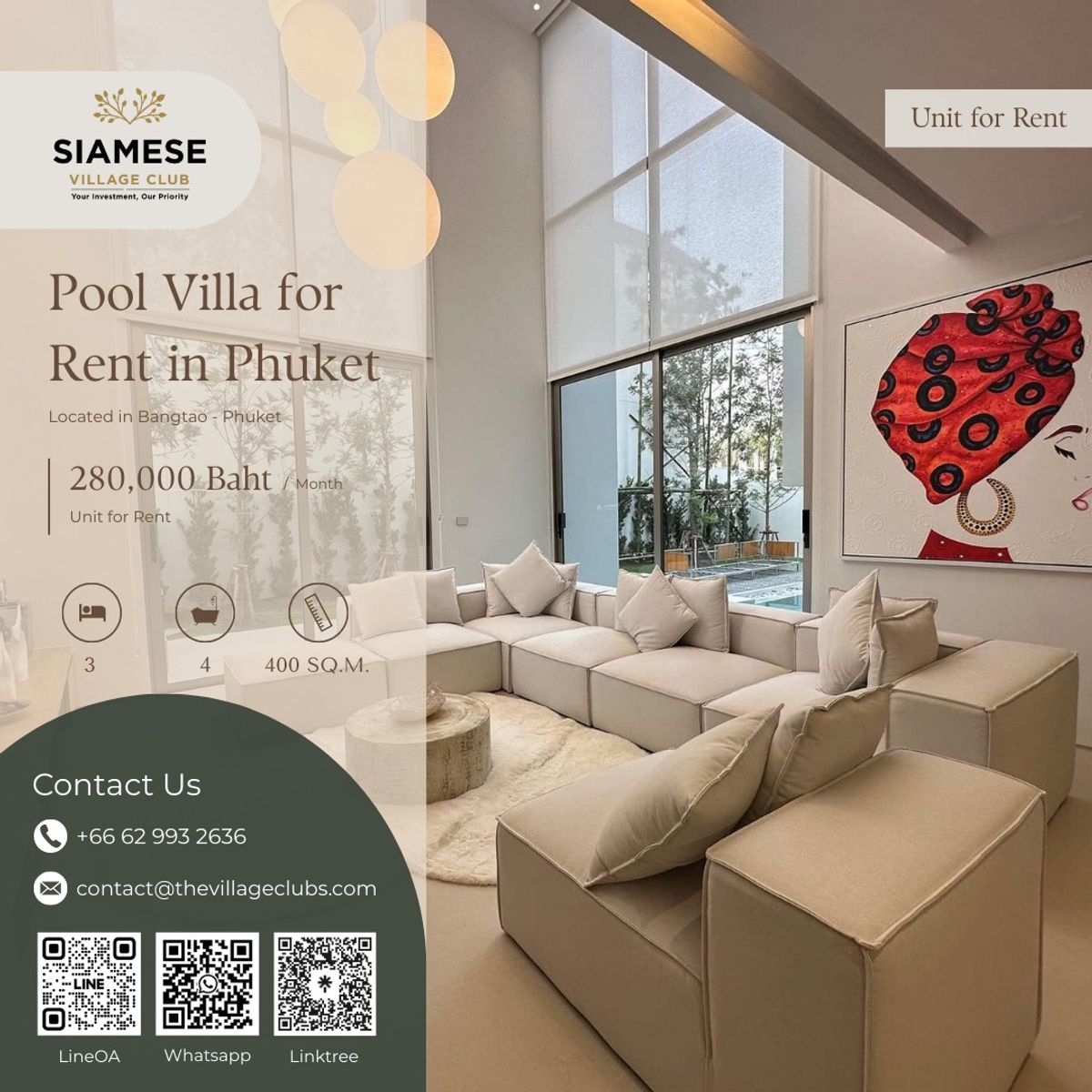 ให้เช่าภูเก็ต : Modern Luxury Pool Villa in Bangtao, Phuket for Rent!