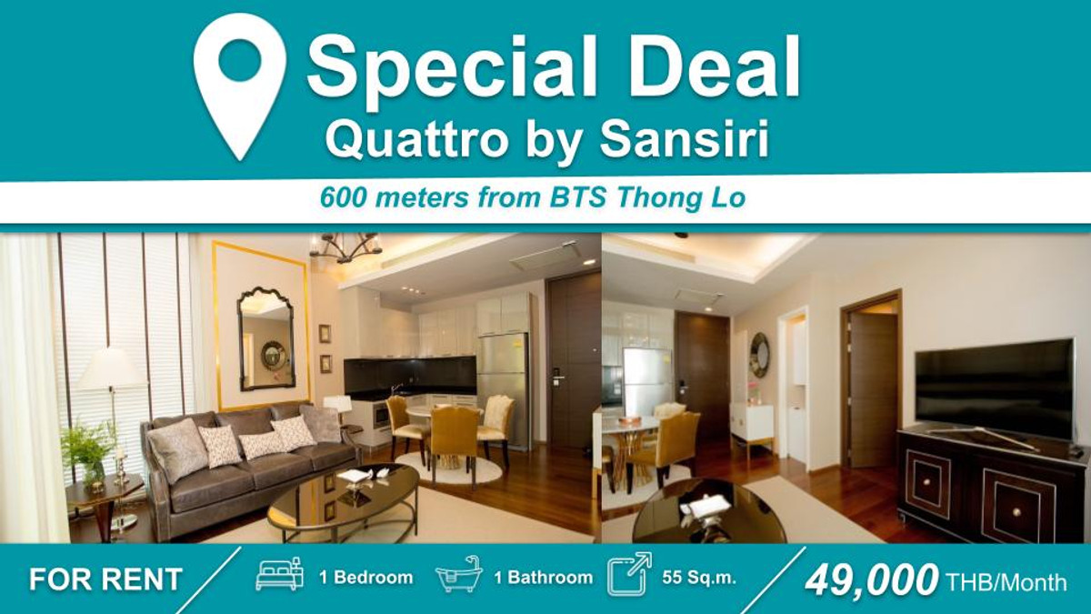 For RentCondoSukhumvit, Asoke, Thonglor : (For rent) Condo Quattro by Sansiri I 1-BR, corner room, elegantly decorated, Ralph Lauren furniture, complete with electrical appliances ㅡ Near 🚆BTS Thonglor