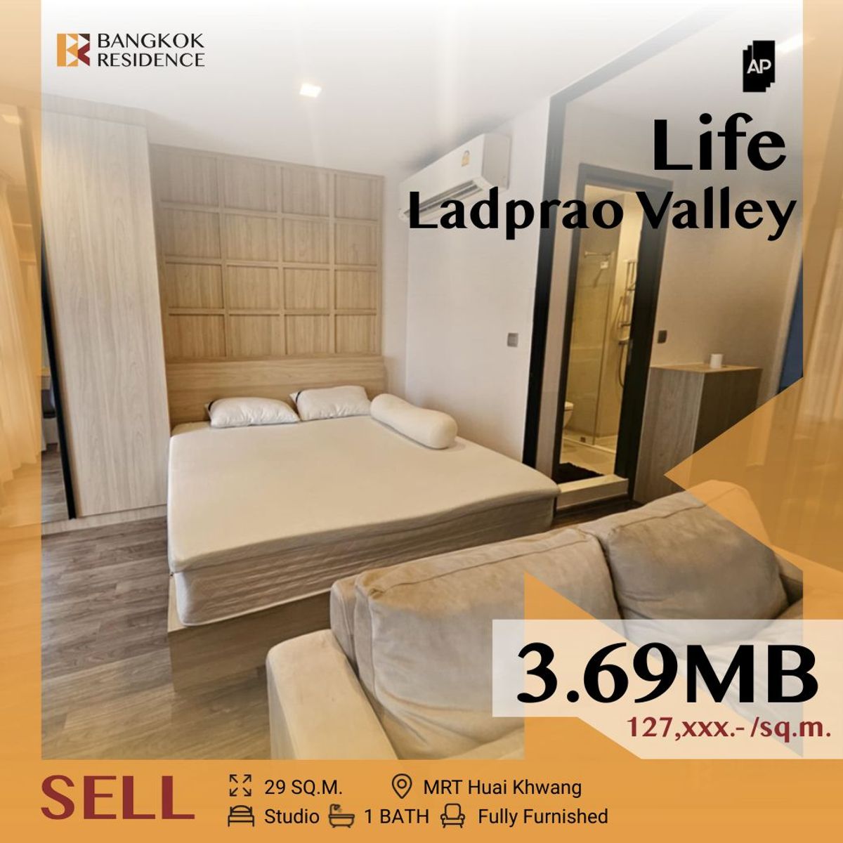ขายคอนโดลาดพร้าว เซ็นทรัลลาดพร้าว : 🎯Fully furnished,Life Ladprao Valley near BTS Ha Yaek Lat Phrao