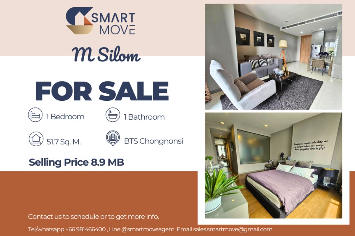 For SaleCondoSilom, Saladaeng, Bangrak : 🔥 For Sale !! high floor 19++, Pet friendly!!🔥Code C20230500014..........M Silom, 1 bedroom, 1 bathroom, furnished, Special Deal!!📣📣