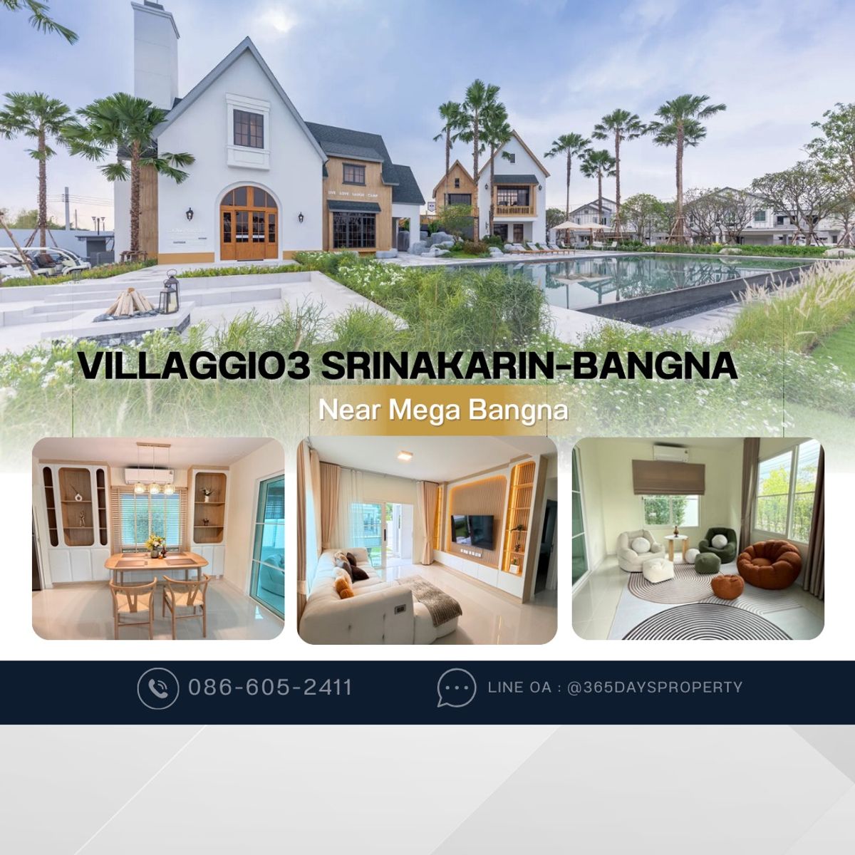 For RentHouseBangna, Bearing, Lasalle : 💥ForRent💥4Bed • Villaggio 3 Srinakarin–Bangna 🏡 Near Mega Bangna‼️ Corner House with Private Garden 🌳 Ready to move in ‼️  Fully Furnished ✨
