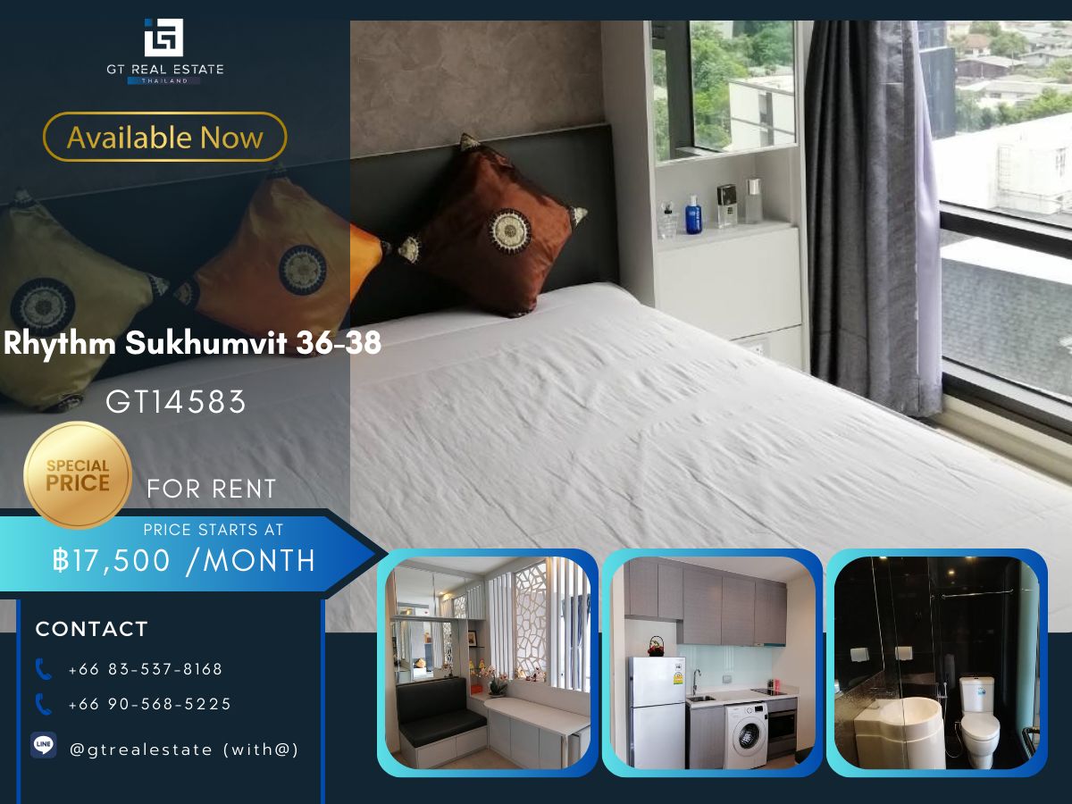 For RentCondoSukhumvit, Asoke, Thonglor : Rhythm Sukhumvit 36-38 condo, convenient transportation, near BTS, have a beautiful shuttle room, complete furniture ready !!