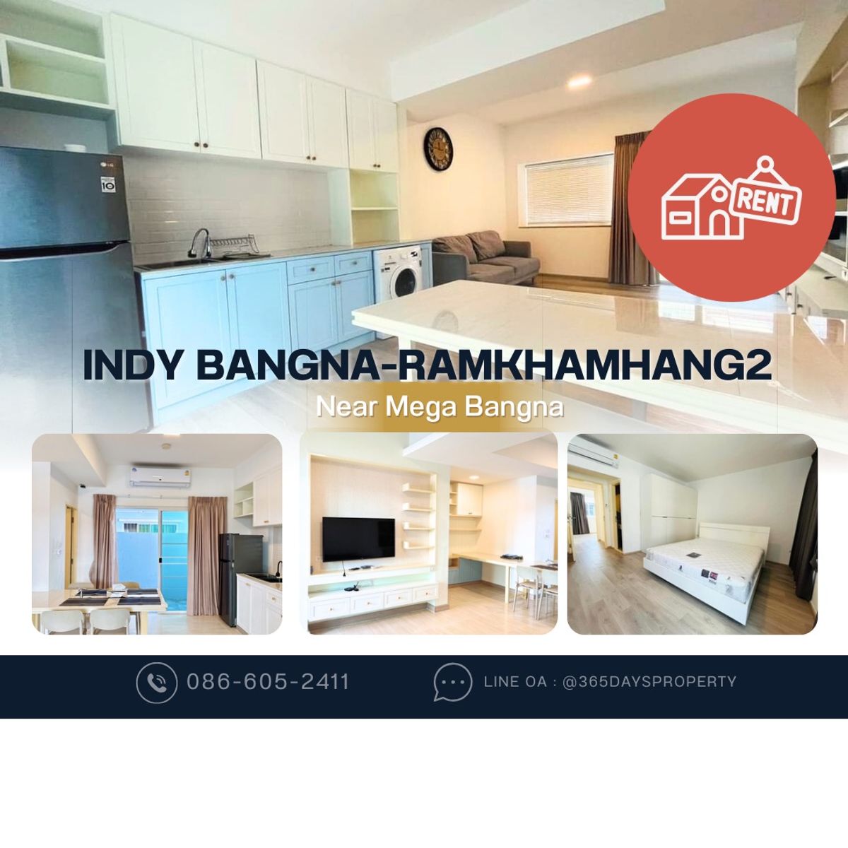 ให้เช่าทาวน์โฮมบางนา แบริ่ง ลาซาล : 💥ForRent💥 Indy Bangna-Ramkhamhang2 🏡 Near Mega Bangna only 10 minutes‼️Free WIFI 🛜 Fully Furnished ✨