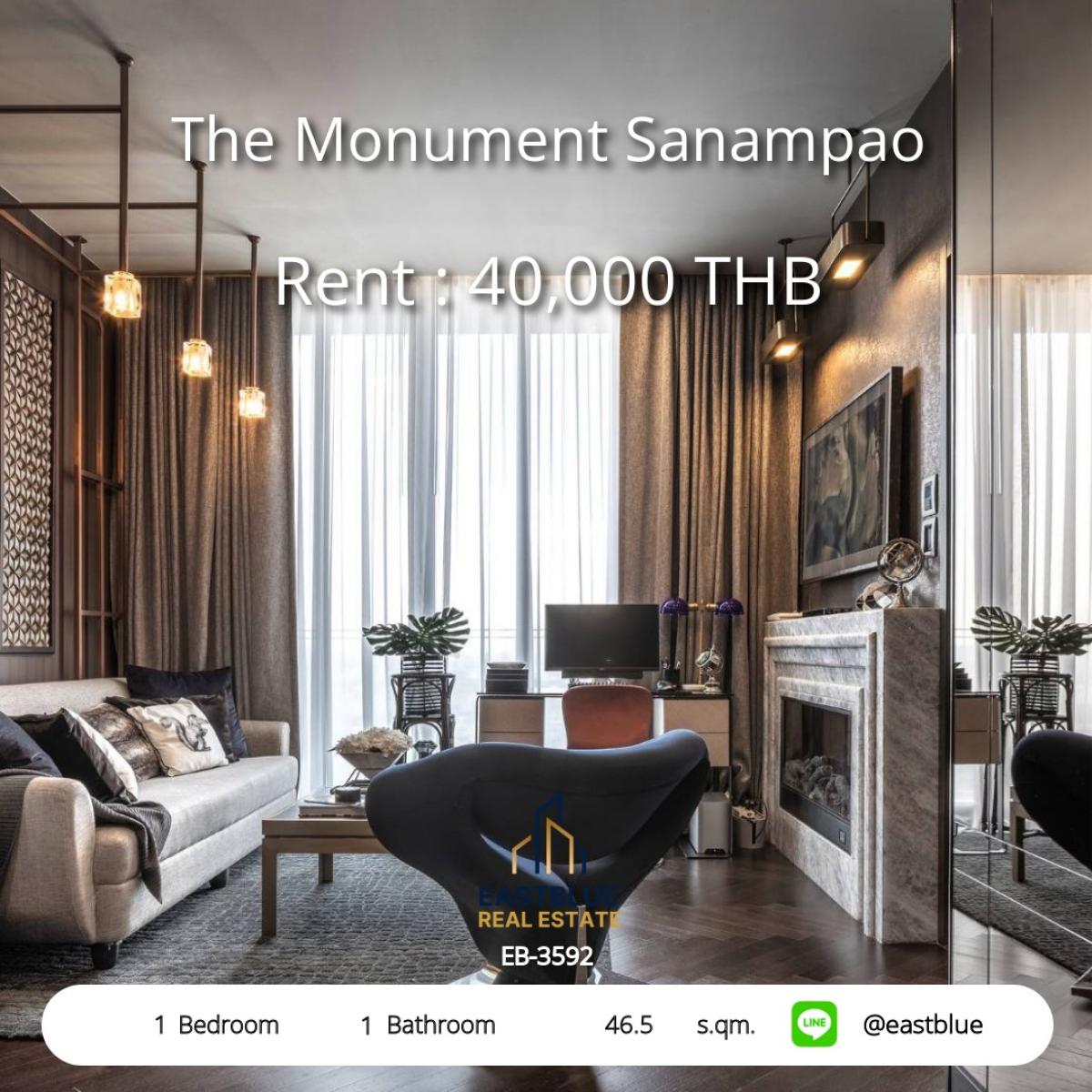 ให้เช่าคอนโดอารีย์ อนุสาวรีย์ : ห้องสวยพร้อมอยู่ The Monument Sanampao ใจกลางเมือง 
เช่า 40,000 บ./เดือน ใกล้ BTS/MRT สนามเป้า