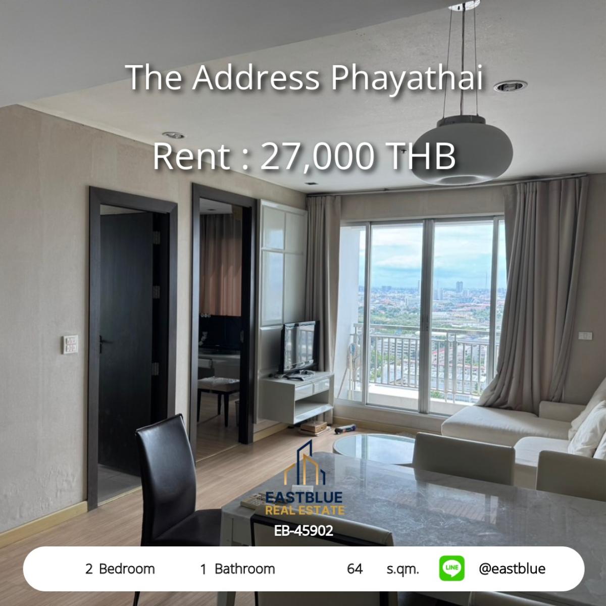 ให้เช่าคอนโดราชเทวี พญาไท : เช่าคอนโด The Address Phayathai 2 ห้องนอน 64 ตร.ม. ใกล้ BTS พร้อมอยู่! 
ราคาเพียง 27,000 บาท/เดือน สิ่งอำนวยความสะดวกครบครัน!