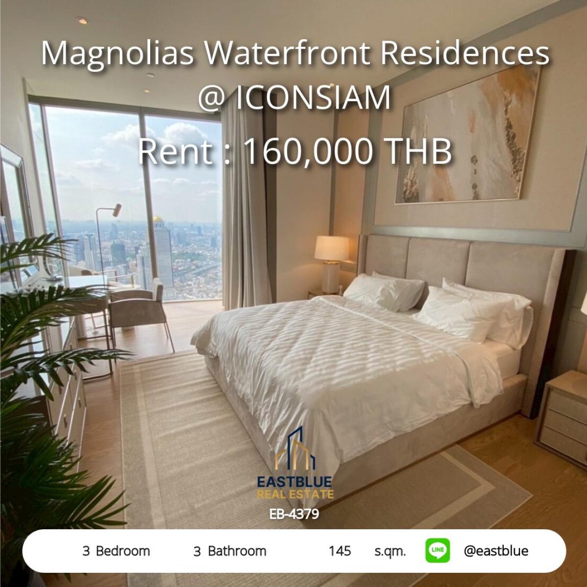 For RentCondoWongwianyai, Charoennakor : Luxury 3-Bed Condo at Magnolias Waterfront | Spacious 145 sqm @160K/month 
เดินทางสะดวก ใกล้ BTS Krung Thon Buri พร้อมสิ่งอำนวยความสะดวกครบครัน!