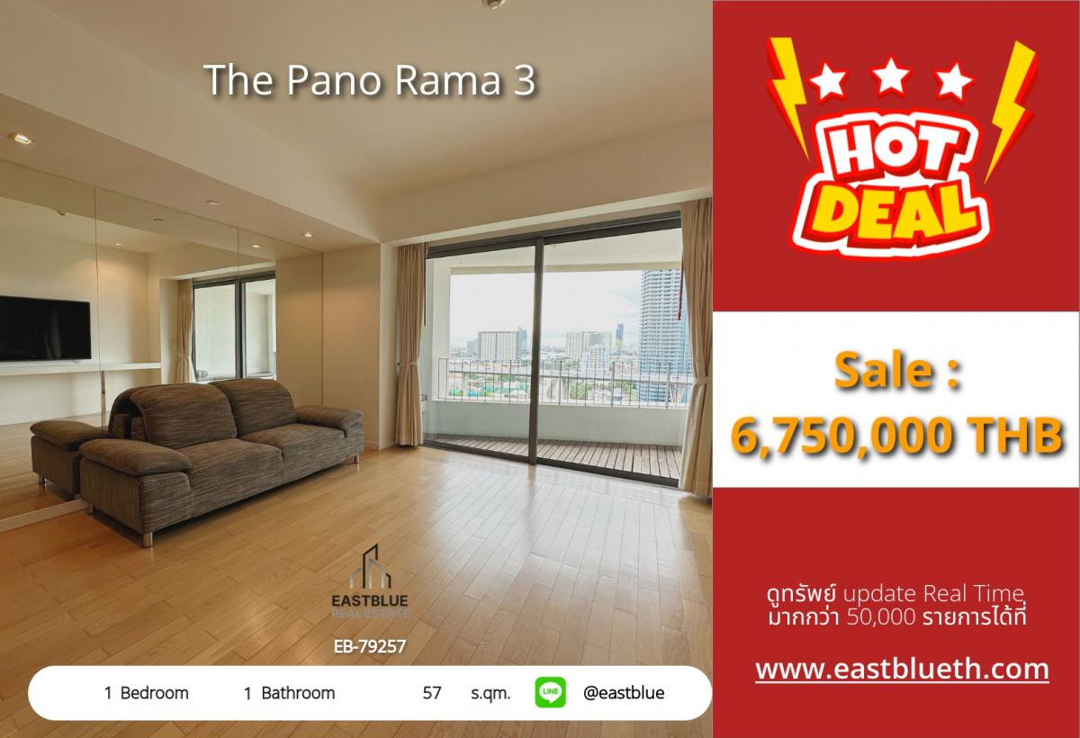 ขายคอนโดพระราม 3 สาธุประดิษฐ์ : ราคาจริงรวมค่าใช้จ่ายแล้วคอนโดหรู The Pano Rama 3 พร้อมอยู่ 1 ห้องนอน 57 ตร.ม. 
วิวเมืองสวย ใกล้เซ็นทรัลพระราม 3 ราคาพิเศษ 6.75 ลบ.เท่านั้น!