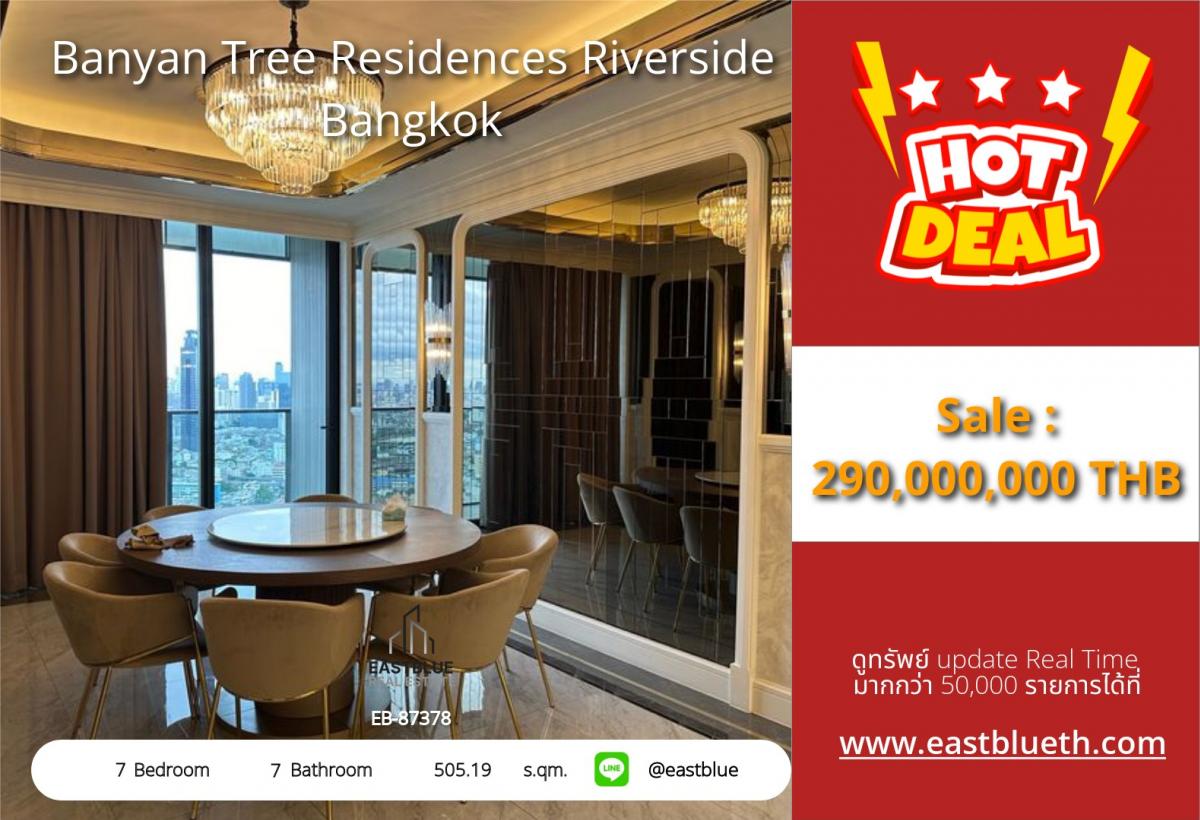 For SaleCondoWongwianyai, Charoennakor : The actual price includes expenses and is extremely luxurious! 7 bedrooms, Banyan Tree Riverside, 505 sq m, price 290 million baht. Superior life near BTS, Icon Siam, Baan Chao Phraya!
