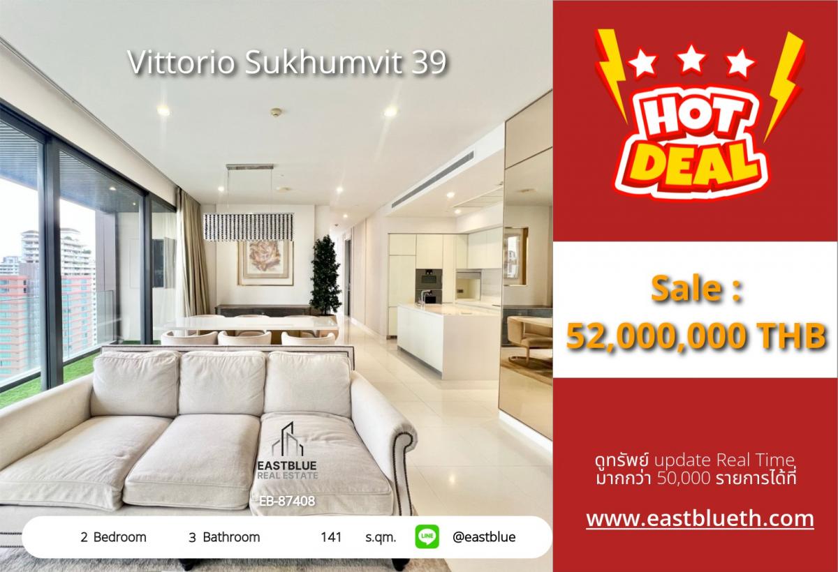 For SaleCondoSukhumvit, Asoke, Thonglor : Actual price includes expenses of luxury condo Vittorio Sukhumvit 39 – 141 sq m. in the heart of Phrom Phong. Beautiful view, complete with 5-star amenities!