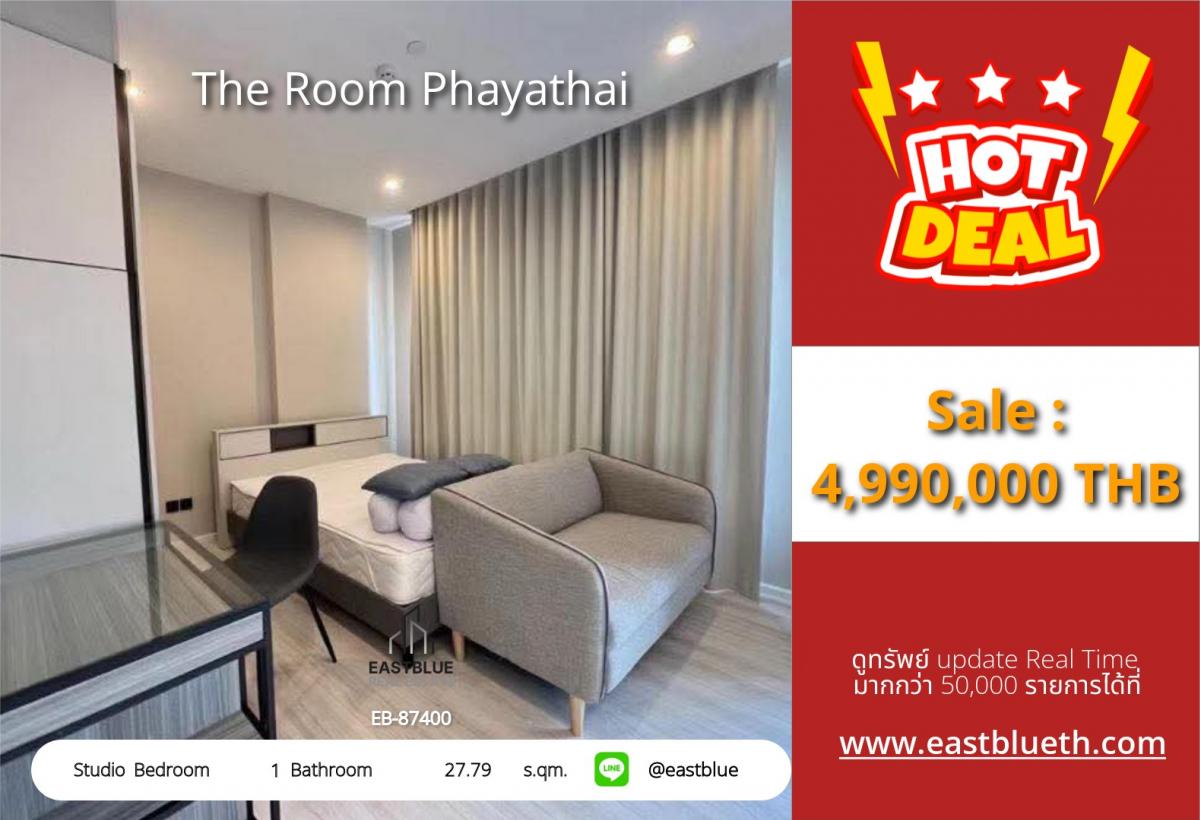 For SaleCondoRatchathewi,Phayathai : Actual price includes expenses🔥 Condo Studio special price! Near BTS Phaya Thai, only 4.99 million baht. Beautiful garden, complete fitness center, convenient for every lifestyle at The Room Phayathai!