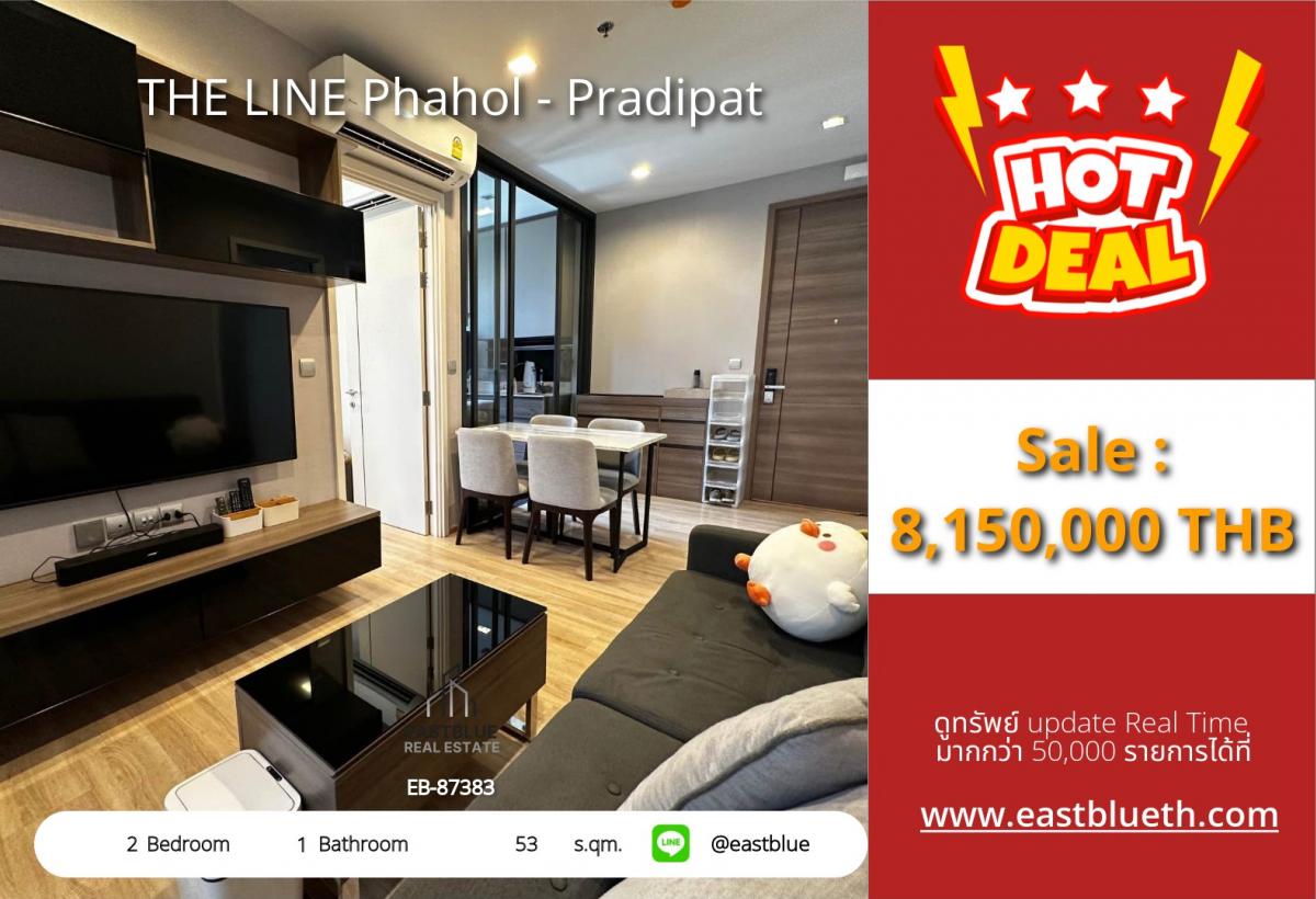 For SaleCondoSapankwai,Jatujak : Actual price includes expenses for condo THE LINE Phahol - Pradipat, 2 bedrooms, near BTS Saphan Khwai. Price 8.15 million, rent 33,000 baht/mo. Convenient, complete with everything you need!