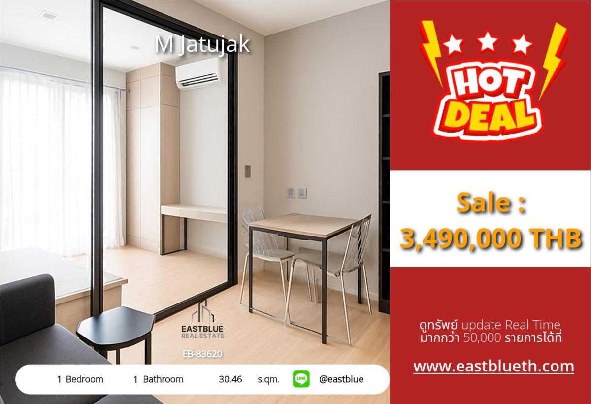 For SaleCondoSapankwai,Jatujak : Actual price includes expenses, close to BTS Mo Chit! 1 bedroom condo with swimming pool at M Jatujak Easy installments, near Chatuchak Park, price 3.75 million, free shuttle!