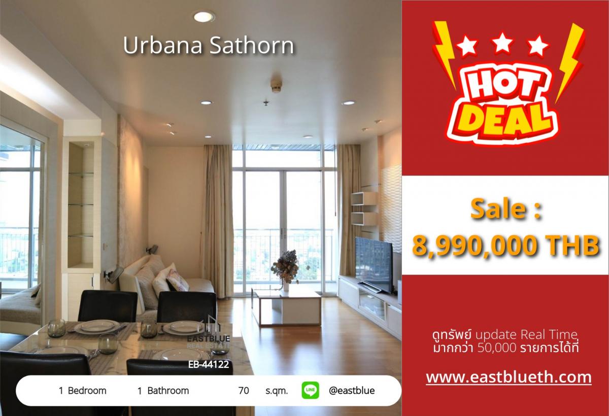 ขายคอนโดสาทร นราธิวาส : 28/01/2026, รวมค่าโอนคอนโด Urbana Sathorn 1 นอน ใกล้ BTS ศาลาแดง 70 ตร.ม. สไตล์หรู ราคา 8.99 ล้าน พร้อมสระว่ายน้ำ-ฟิตเนส!