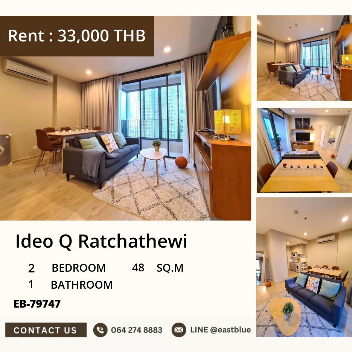 For RentCondoRatchathewi,Phayathai : Rent a 2-bedroom condo at Ideo Q Ratchathewi, close to BTS, for only 33,000 baht/month!
Located in the city center, convenient for all travel, with complete amenities!