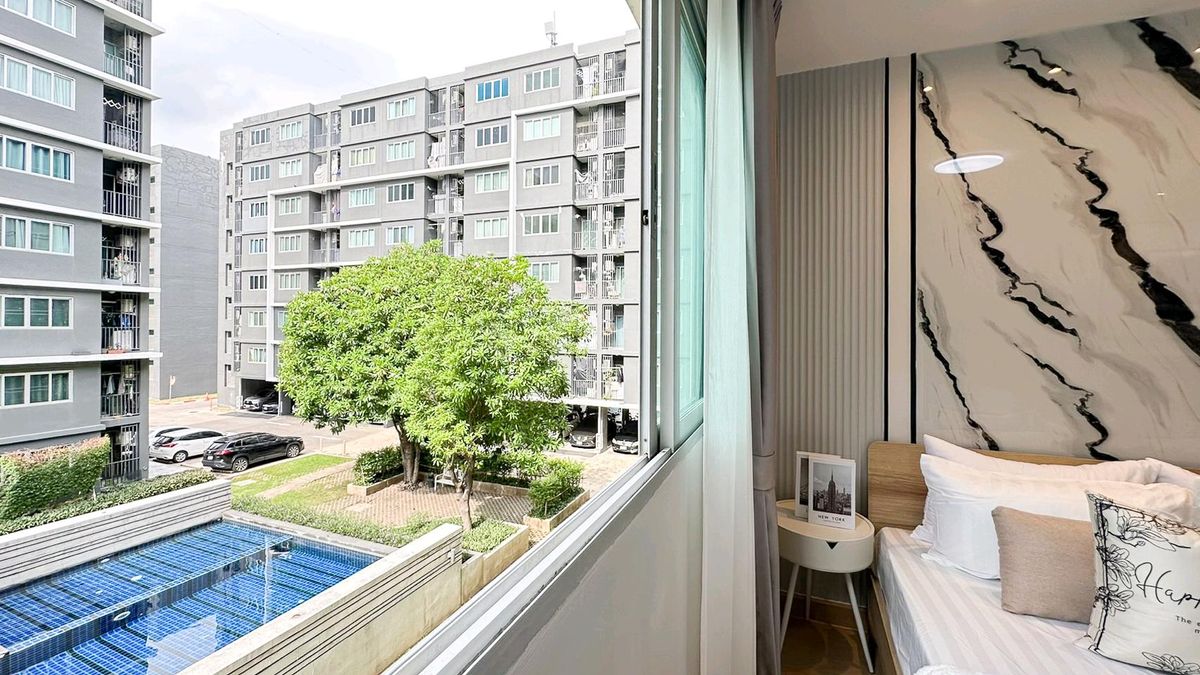 ขายคอนโดลาดกระบัง สุวรรณภูมิ : ✨️Dcondo สุวรรณภูมิ✨️ ใกล้สนามบิน✈️ ห้องสวยพร้อมอยู่💞 วิวสระว่ายน้ำ😍