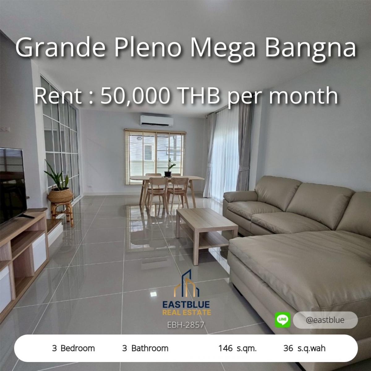 ให้เช่าทาวน์โฮมสมุทรปราการ สำโรง : บ้านใหญ่ 3 ห้องนอน ในเมกะบางนา! เช่าเพียง 50,000 บาท/เดือน 
Spacious 3-Bedroom Home in Mega Bangna! Rent Only 50,000 THB/Month